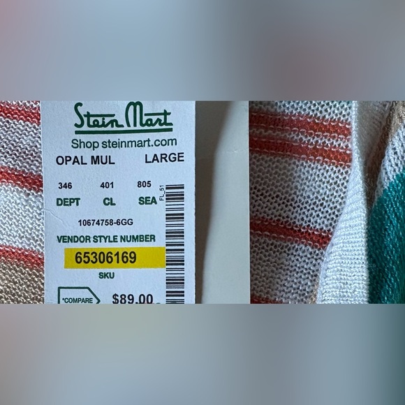 Peck & Peck Linen blend Teal,Aqua,White,Tan Fine Knit Open front cardigan - Picture 9 of 11